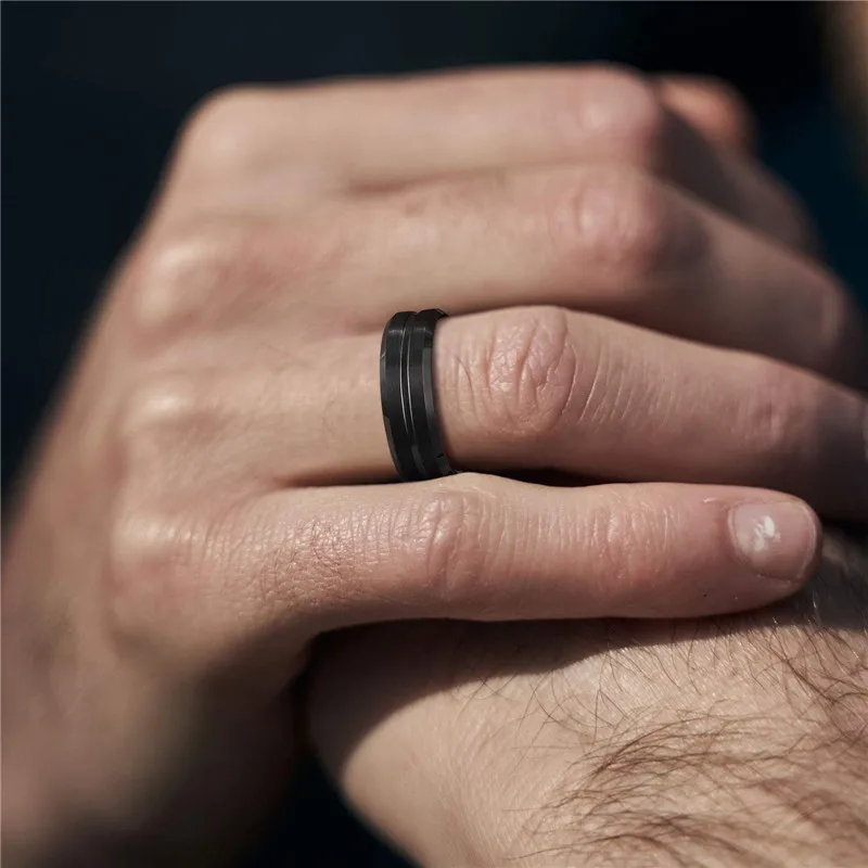Somen Men Ring Black Tungsten Carbide Ring 6mm 8mm Groove Brushed Wedding Band Male Engagement Rings Anel Masculino Comfort Fit