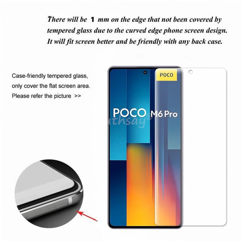 Protector de pantalla de cristal templado para teléfono móvil Xiaomi, Protector de pantalla de vidrio templado para Poco M6 Pro, con película 9D, para cámara, para Poco M6 Pro