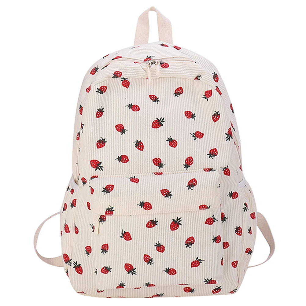 School Backpack Teens Girls Boys Kids School Book Bags Sweet Corduroy Strawberry Casual Travel Rucksack Large Capacity Daily