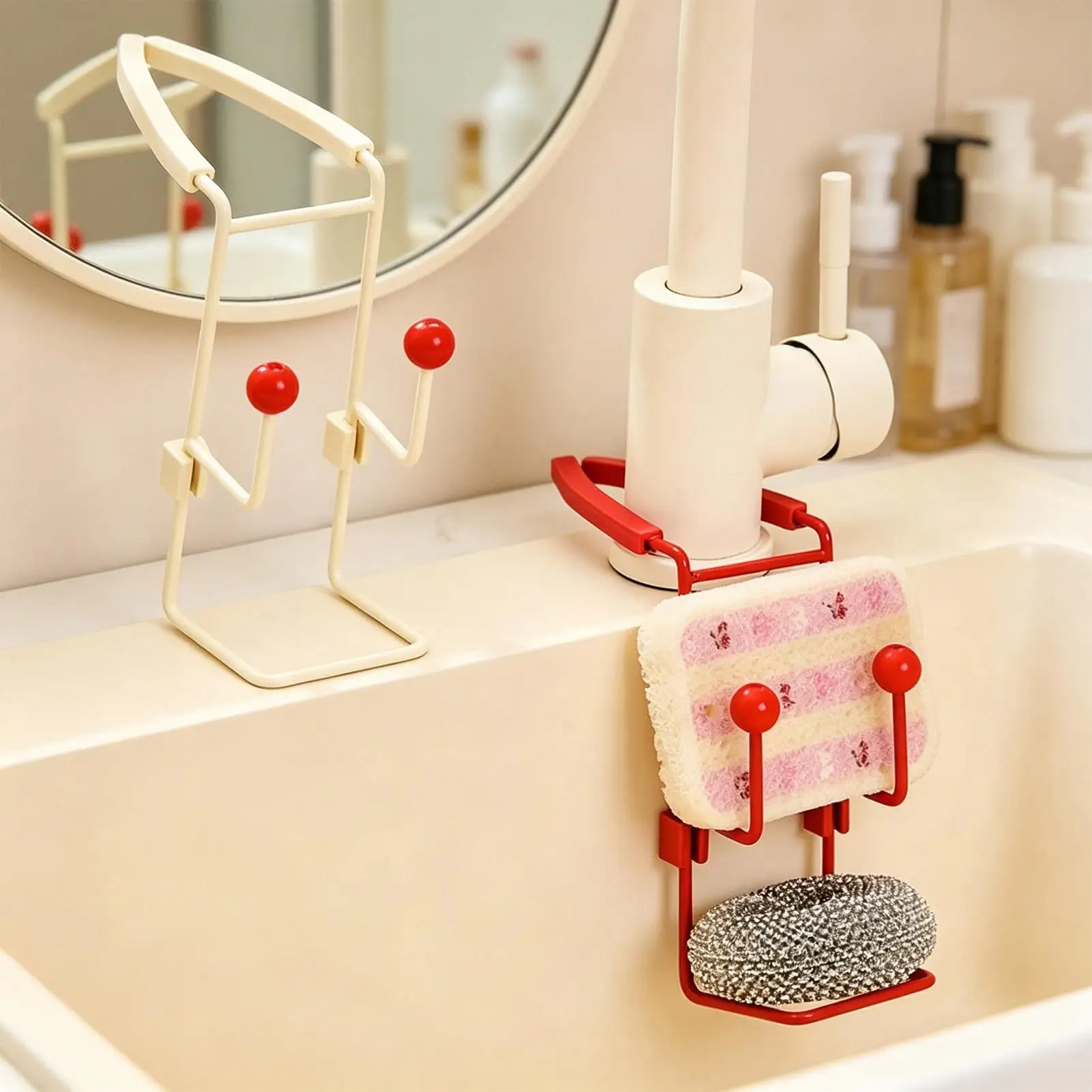 Kitchen Sink Faucet Rack Countertop Steel Wool Drink Shelf Sink Faucet Sponge Organizer For Apartment Farmhouse Dormitory Cafe