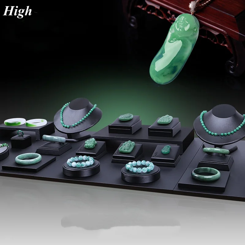 

Jewelry Retail Store Black PU Ring Earring Stand Holder Bust Bangle Organzier Set Jewelry Pendant Necklace Chain Chokers Display