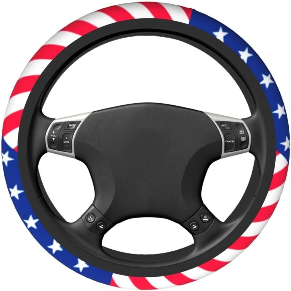 America Flag Cute Steering Wheel Cover for Women Men Car SUV 15 Inch Universal Fit Auto Accessories Personalized