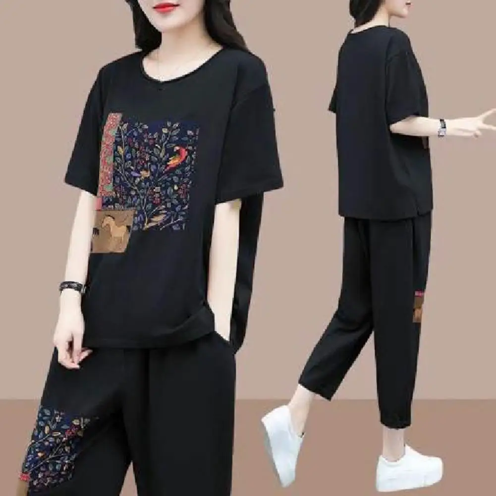 Mother Casual Printing Loose Tracksuit Short Sleeve Summer Two Pieces Set Casual Sports Running Sets 2024 Matching Set For Women