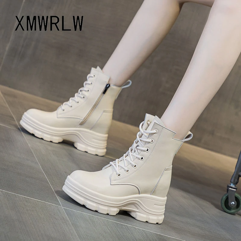 

XMWRLW женские ботильоны из натуральной кожи, осенне-зимняя обувь, модные теплые плюшевые женские зимние ботильоны на скрытом каблуке