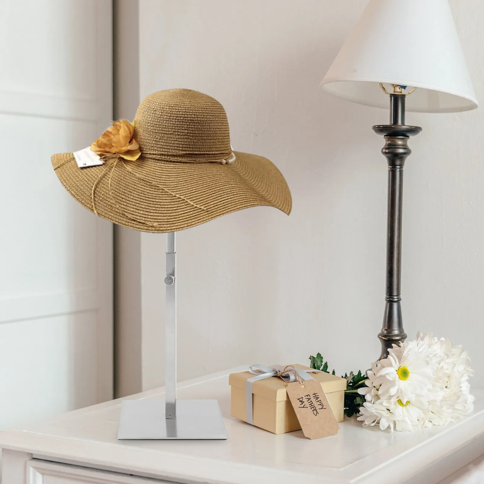 

Desktop Adjustable Hat Stand Stainless Steel Metal Hat Display Holder for Tabletop Home Store Use Vintage Design Space Saving