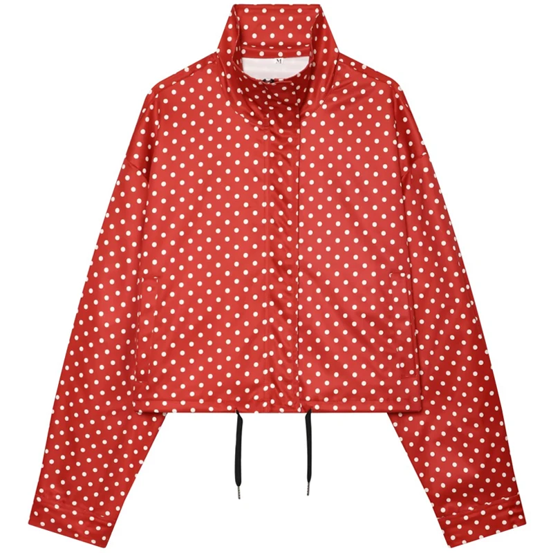 HXAO Polka Dot Bomber Jacket Women's Jackets Demi-Season Oversized Long Sleeve Top Outerwear Aviator Plus Size Zip Up Crop Coats image 3