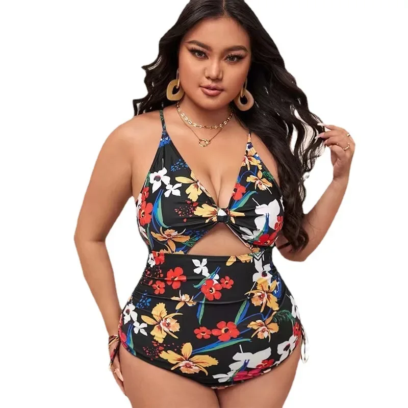 0XL - 4XL Floral Print Bikini Large Size Swimwear  Women Swimsuit Female One-pieces Bikini set Bather Bathing Suit Beachwear