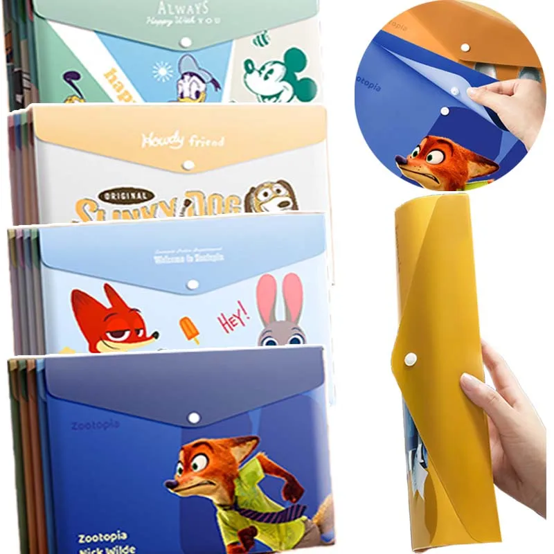 

5PCS A4 Disney Zootopia File Folder PP Sealed File Snap Button Type Pouch Anime Large Capacity Storage Folder School Supplies