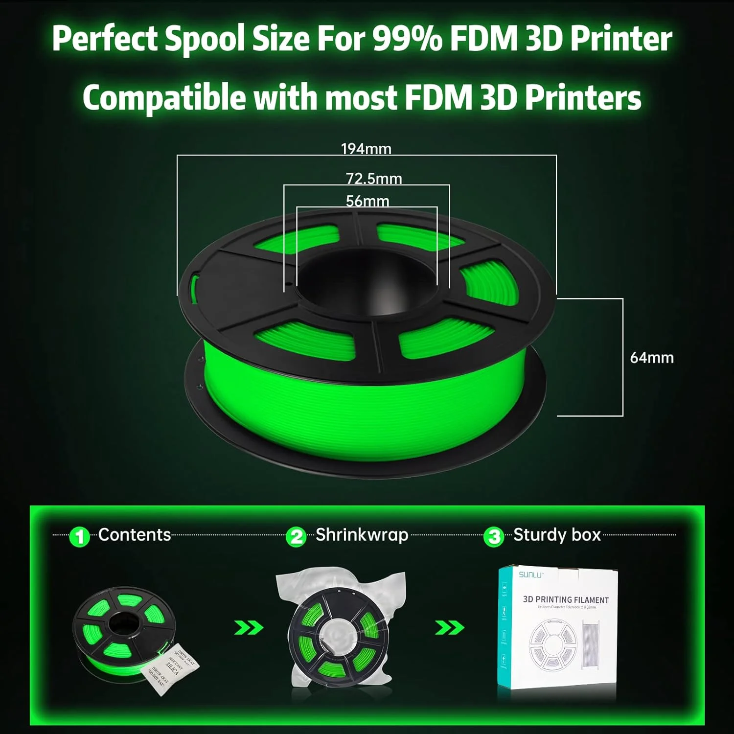 SUNLU PLA Noctilucent 3D drukarka Filament 1.75mm 1KG szpula świecące w ciemności materiały do wydruków 3D z RoHS i zasięgiem