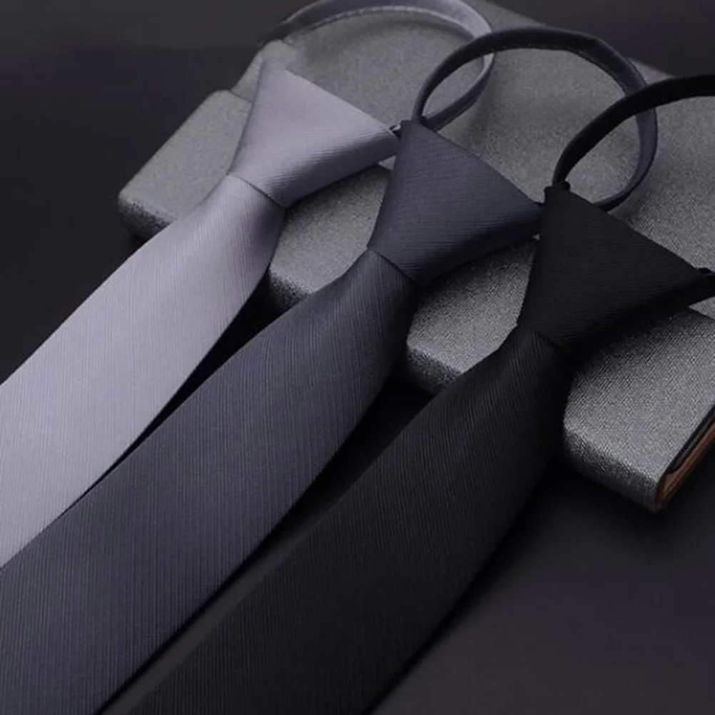 

Navy Blue Zipper Men Neck Tie Solid Color Slim Formal Business Tie For Wedding Graduation Party Celebration Pre-Tied Mens