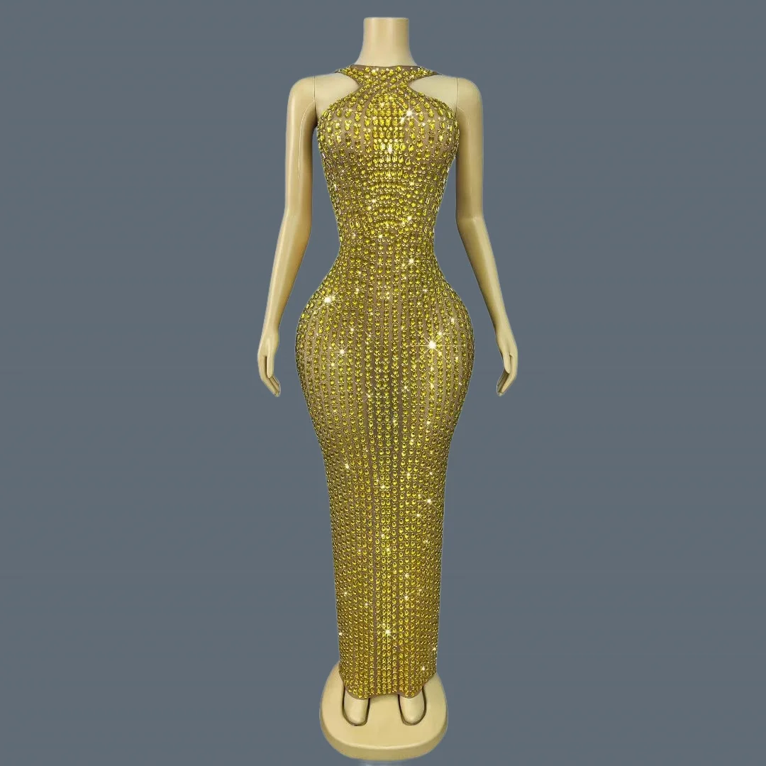 

Luxury Sparkly Crystals Evening Gown Rhinestone Mermaid Dress Tight Fitting Gala Prom Red Carpet Long Formal Dress Liusixian