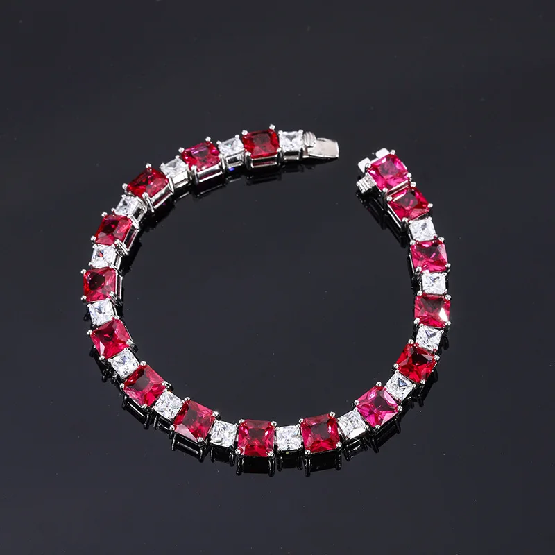 

S925 Silver Ruby Woman Strand Bracelet Seiko Hao Inlaid Anniversary Bracelet Main Stone 6*6mm