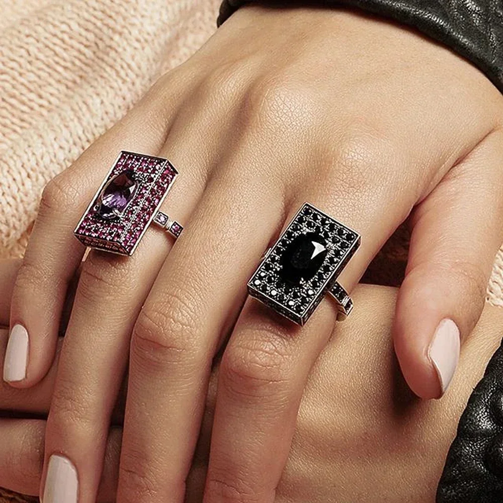 New Black Plated Punk Style Women Finger Rings 5 Colors Available Party Vintage Ring Dazzling Cubic Zirconia Luxury Jewelry