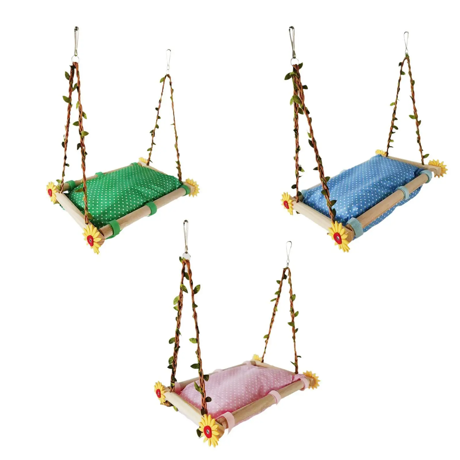 Bird Parrot Cage Hammock Supplies Wooden Play Stand Exercise Bird Perches Cage Toy for Canary Macaws Finches Budgie Macaw