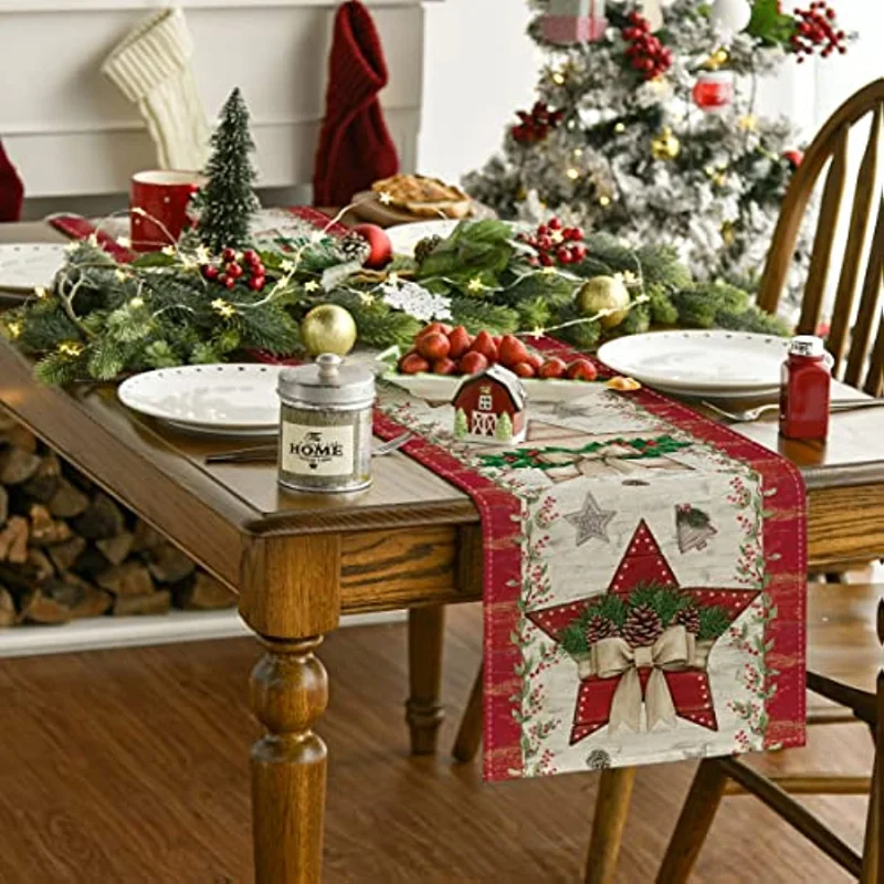 Christmas Table Runners Winter Kitchen Table Decorations Outdoor Home Party Accessories New Year Holiday Gifts Table Runners