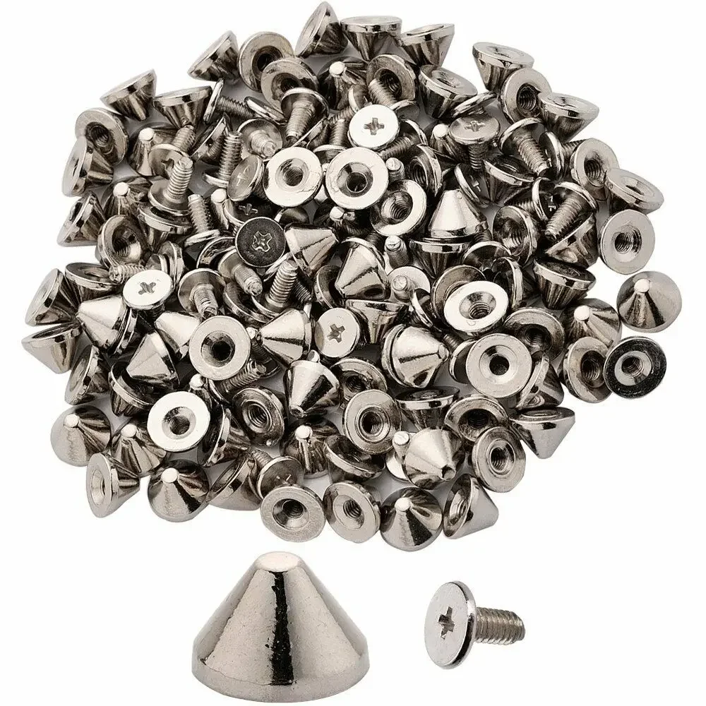 100pcs 9x6mm Flat Cone Zinc Alloy Spike Screw Back Studs Punk Spike Leathercraft Rivet Pet Collars Bracelet Shoes Making