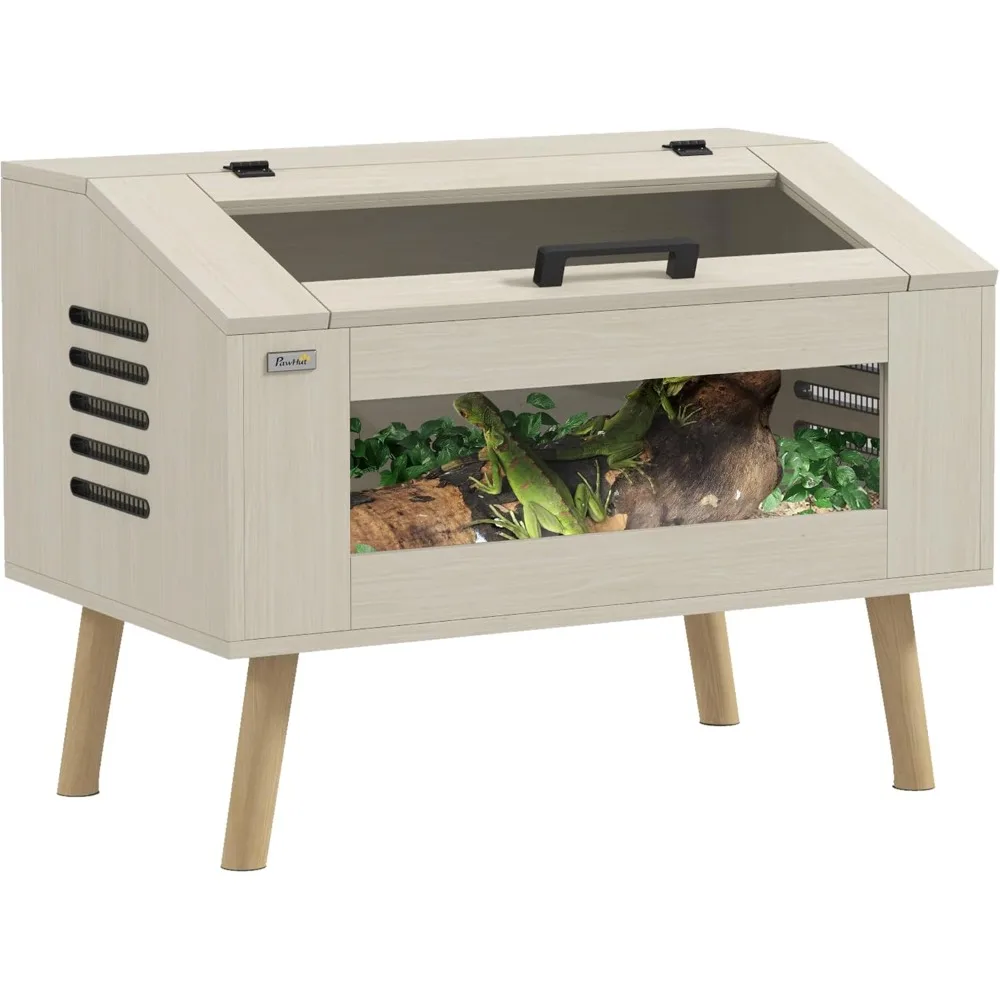 

Reptile Terrarium 30 Gallon Top Opening Reptile Tank with Glass Windows Air Ventilations, Wooden Hamster Cage for Snakes Lizard