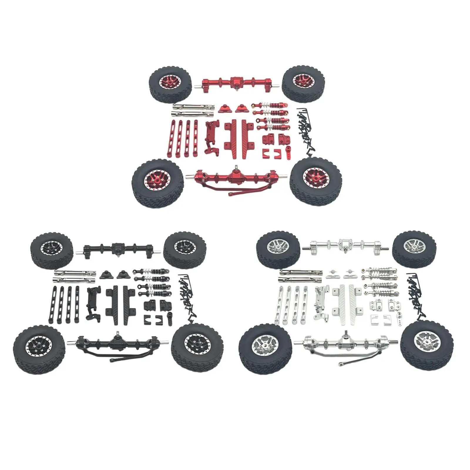 

1:12 Scale Front and Rear Axle Set Servo Arm Metal Upgrade Part Shock Mount Tire Clamp Wheels for LC79 MN82 Hobby Car DIY Trucks