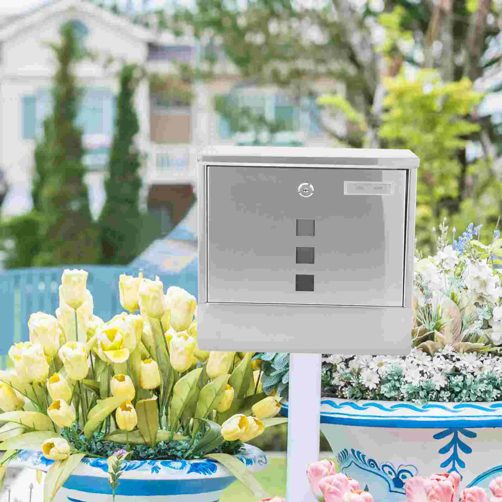 Stainless Steel Newspaper Box Mailbox for Garden with Lock outside Decorate Metal Ornamental Locked Hanging Documents