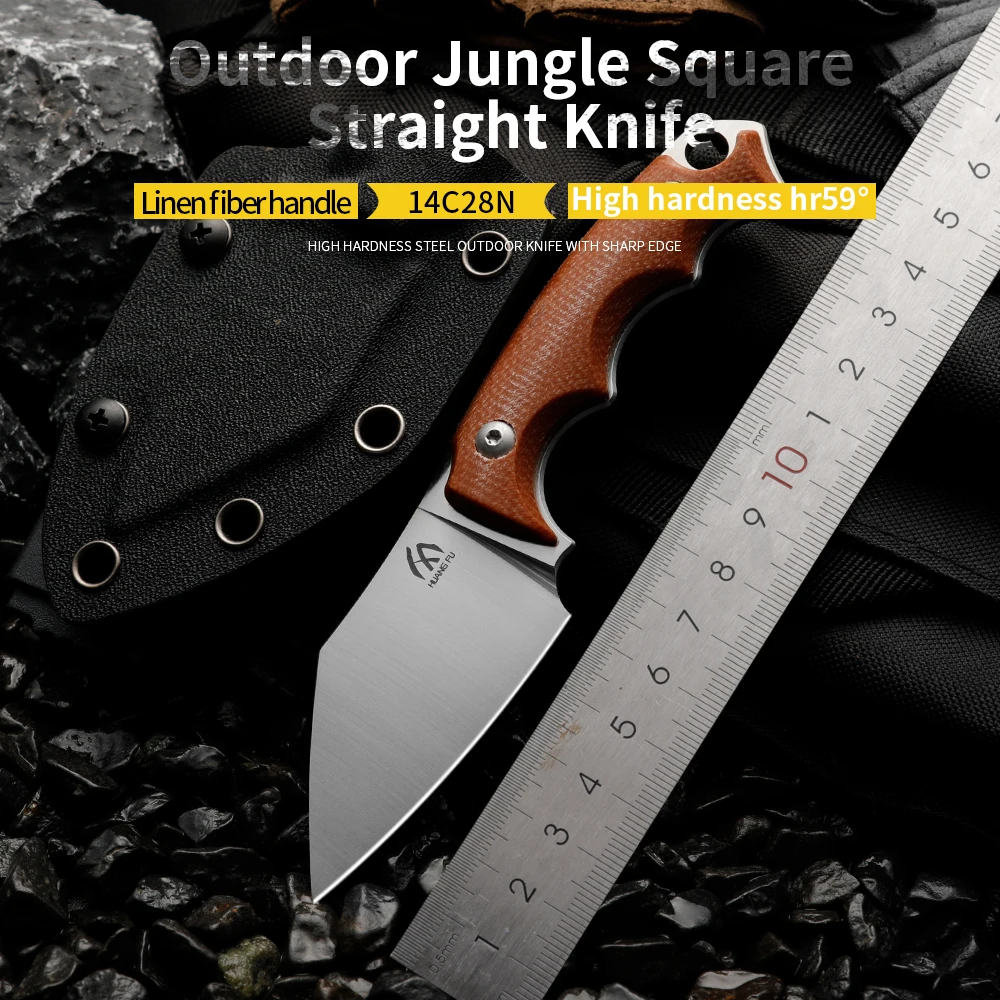 Huangfu Linen Fiber Handle 14C28N High Quality Steel Integrated Cutting Tool Outdoor Wilderness Survival Knife High Hardness Por 