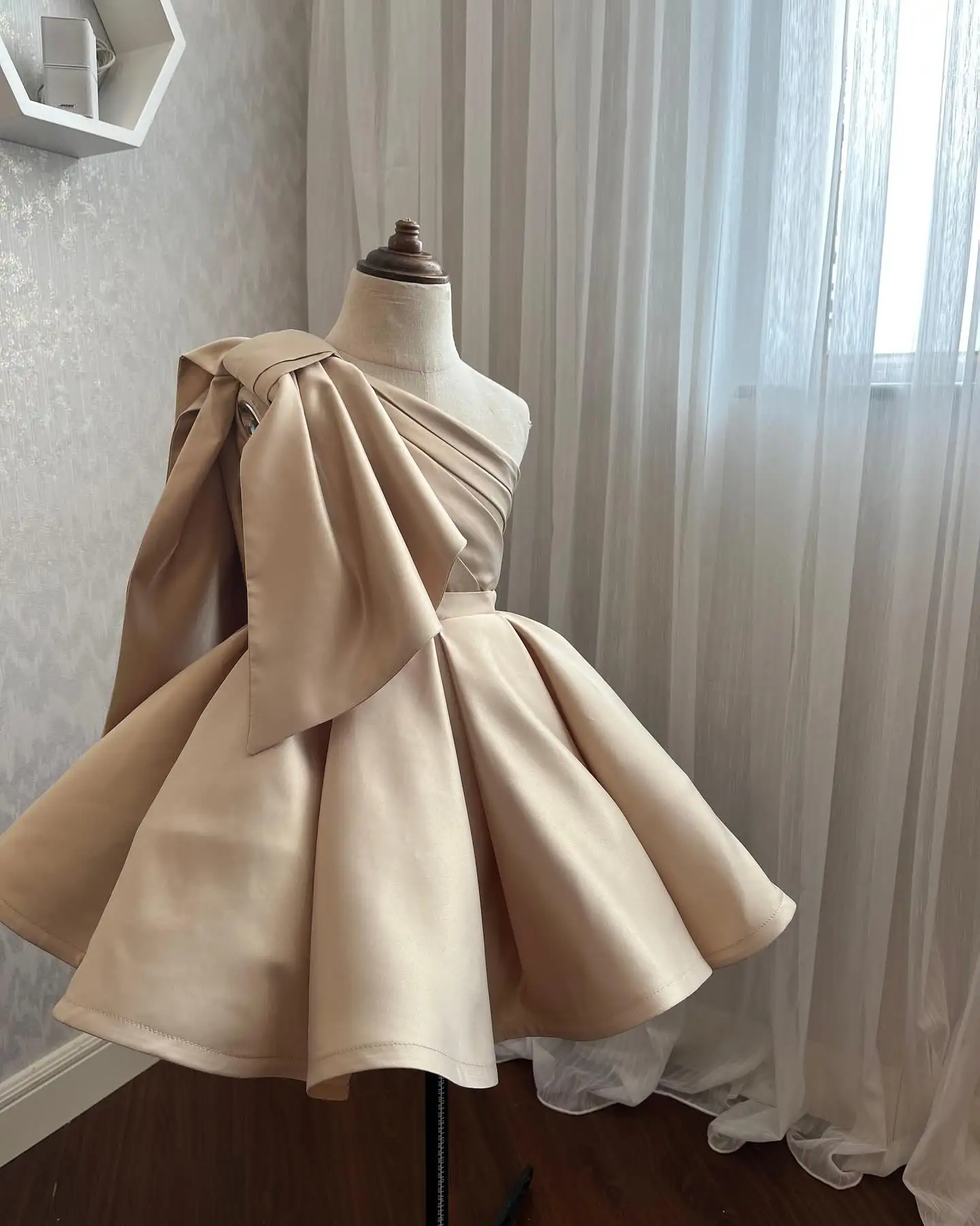 Vestido champanhe flor menina para casamento, laço grande, personalizado, crianças, festa de aniversário, vestido de primeira comunhão