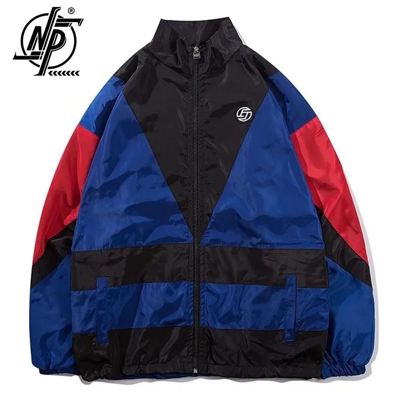 Hip Hop Vintage Patchwork Sports Jacket Men Women Oversized Y2k Zip Up Retro Windbreaker Streetwear Unisex Lightweight Coat 2023