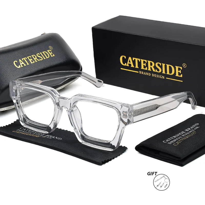 CATERSIDE Retro Quadratische Herren Optische Gläser Hochwertige Acetat Dicken Rahmen Brillen Damen Tägliche Lesebrille – Detail 7