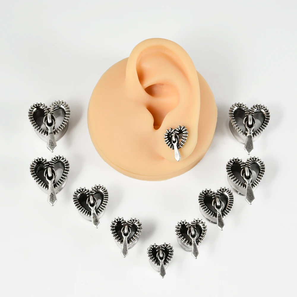 PAIR Stainless Steel Heart-shaped Nine Styles Ear Tunnels Plugs Ear Stretchers Gauges Expander Flared Body Piercing Jewelry