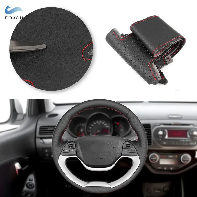 Car Accessories Braid on Steering Wheel Leather Cover Sticker Trim For Kia Morning 2011 - 2016 For Picanto 2012 2013 2014 2015