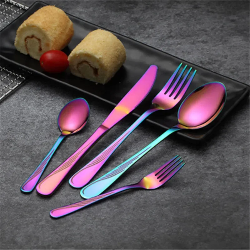 24/30 PCS Tableware Cutlery Set Stainless Steel Child Panda Quality Kids Dinner Knives Forks Sets Food Dining Dinnerware Set