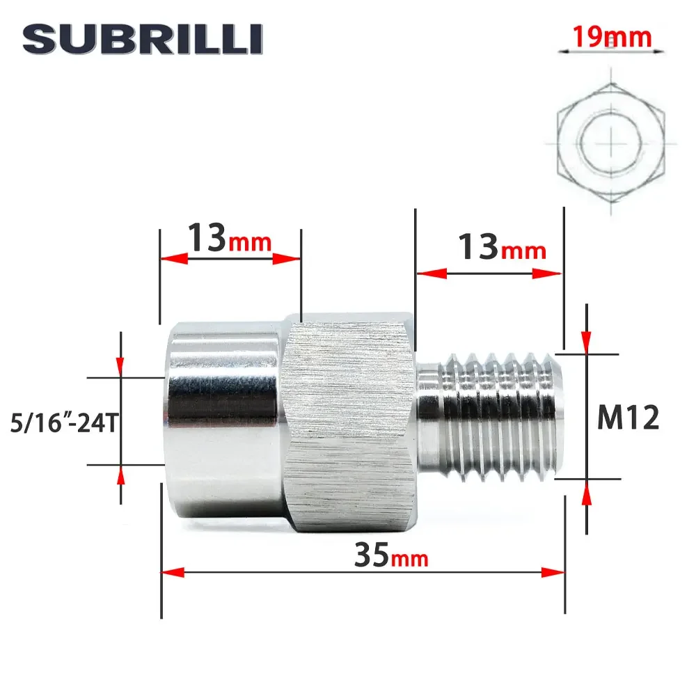 Стальной адаптер SUBRILLI с резьбой 5/16-24T для полировальной машины M12, угловая шлифовальная машина, переходник 5/16-24T с внутренней резьбой M12