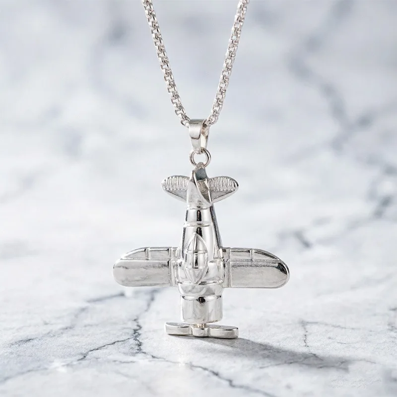

Unisex Airplane Pendant Necklace Korean Style Stainless Steel Hip Hop Sweater Chain for Boys Girls