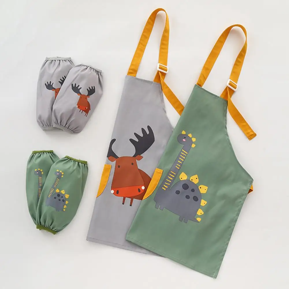 Animal Pattern Kids Apron with Sleevelet Baby Bibs Apron Child Kids Painting Cooking Baking Pinafore Playing Games Garden Apron