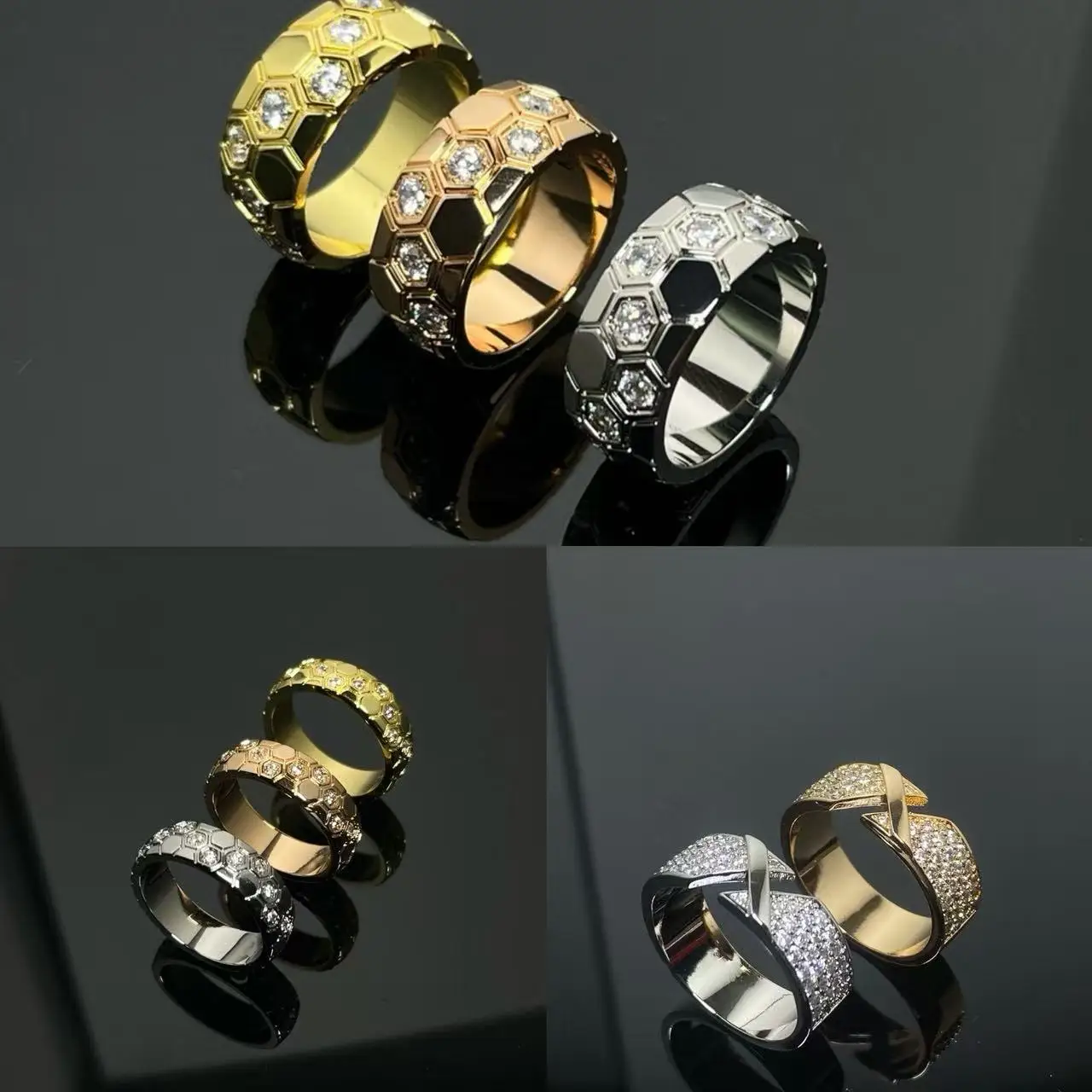 

French style 2025 New 925 Pure Silver Wide Edition Diamond Faced Honeycomb Ring Fashion High Luxury Versatile Women's Style Ring