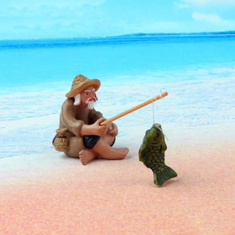 A6HD Trang trí đồ trang trí thủy sinh Fisherman Figurine Fish Tanks trang trí trang trí trang trí