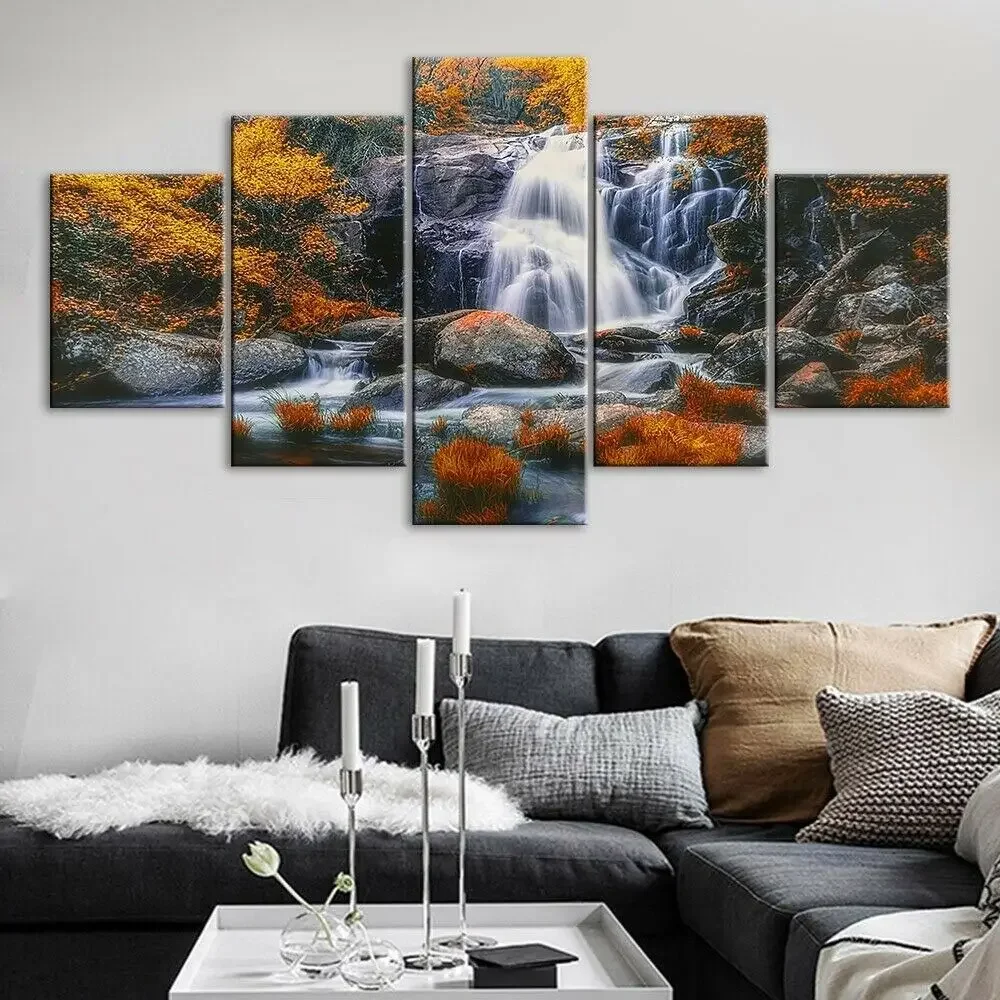No Framed 5 pieces Beautiful Waterfall Home Decor Modular Pictures Canvas Paintings Printed Posters Wall Art For Living Room