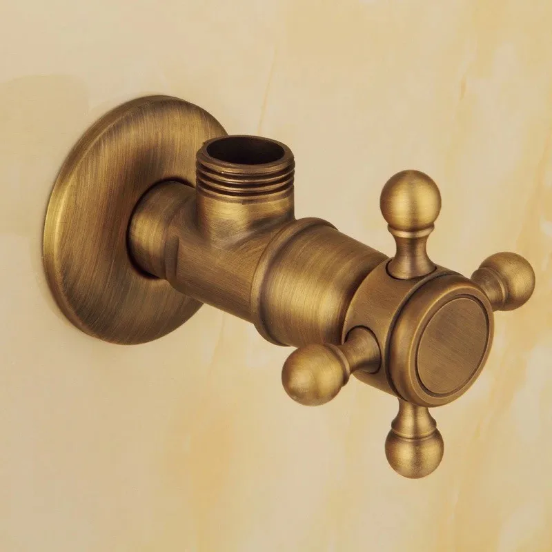 Plum Blossom Handwheel Antique Style Brass Angle Valve  Single  Faucet Replacement Parts for Toilet Universal Stop Water Valve