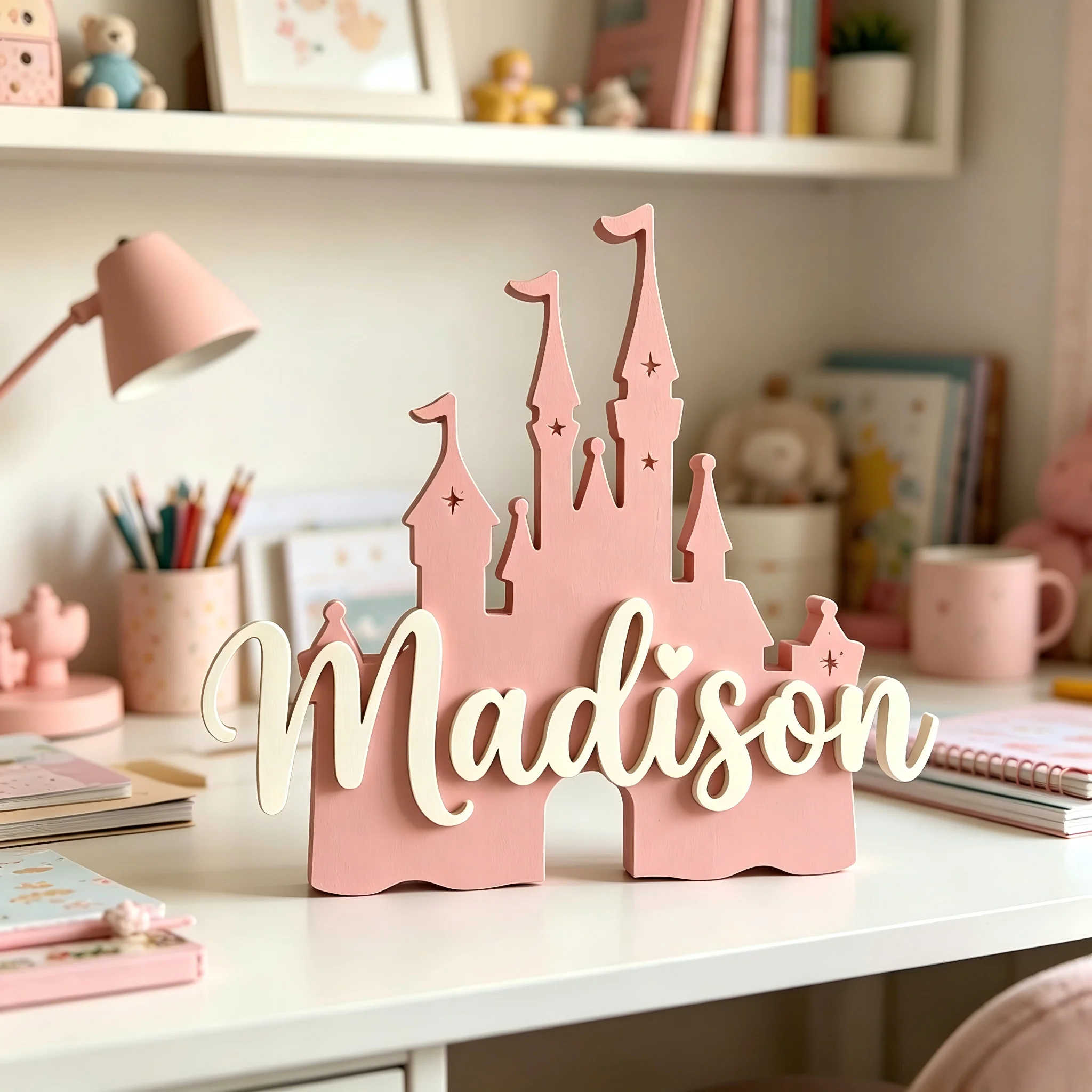 1Pc Custom Princess Castle Wooden Name Plaque,Home Room Office Wall Door Decor,DIY Paintable,Birthday Wedding Gift