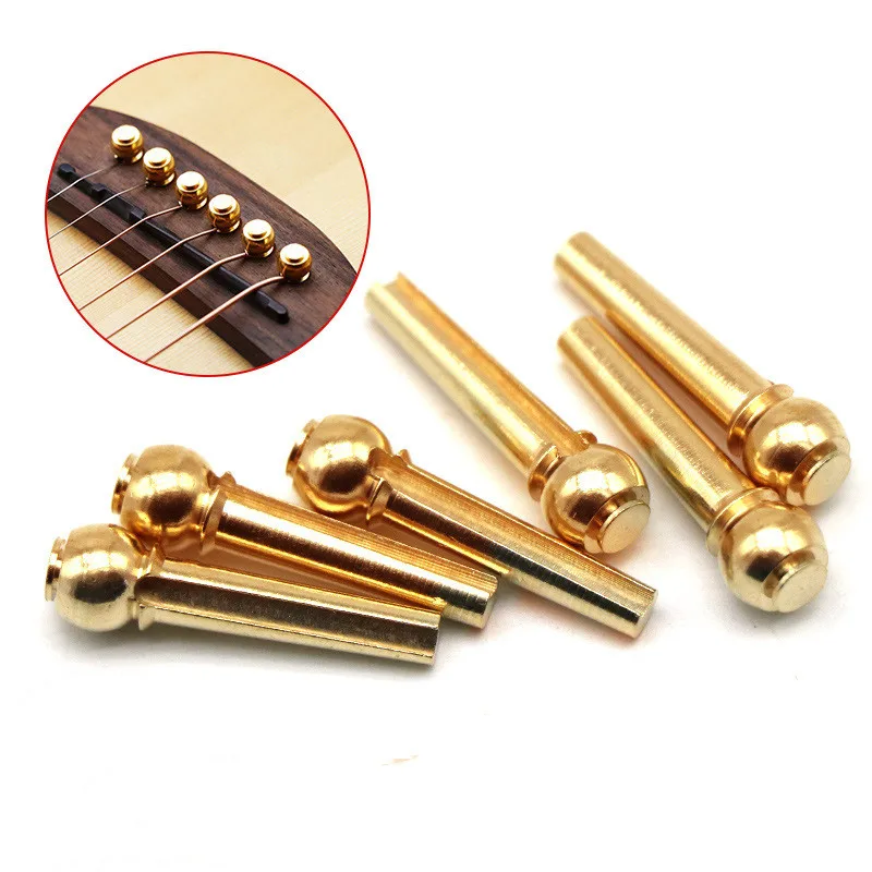 6 Pcs/lot Guitar Strings Nail Metal Acoustic Guitar Bridge Pins Brass Guitar Strings Fixed Cone String Pins String Nut Nails