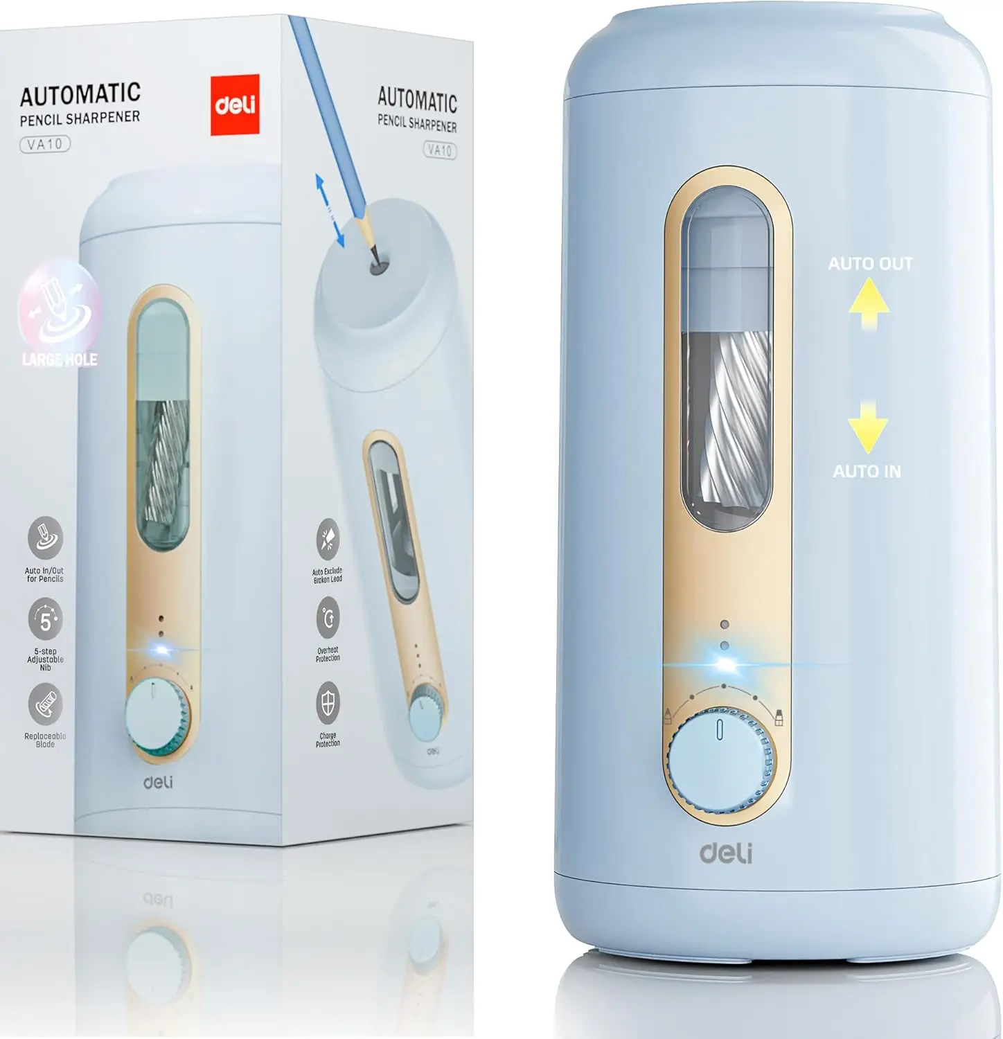 

Rechargeable Automatic Pencil Sharpener for 6.9-10.8mm Jumbo Pencils, Hands-Free with 5 Sharpness Options, Blue