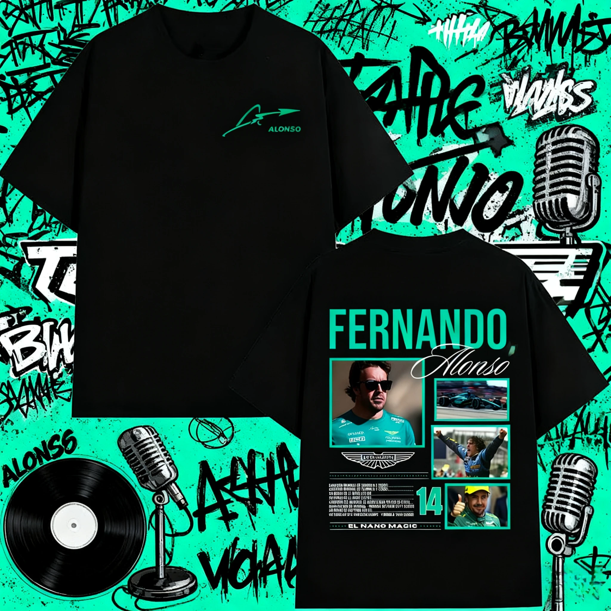 2025 الصيف فرناندو ألونسو الجرافيك تي شيرت على طراز هاراجوكو الرجال الهيب هوب ريترو القطن قصيرة الأكمام فضفاضة قميص غير رسمي