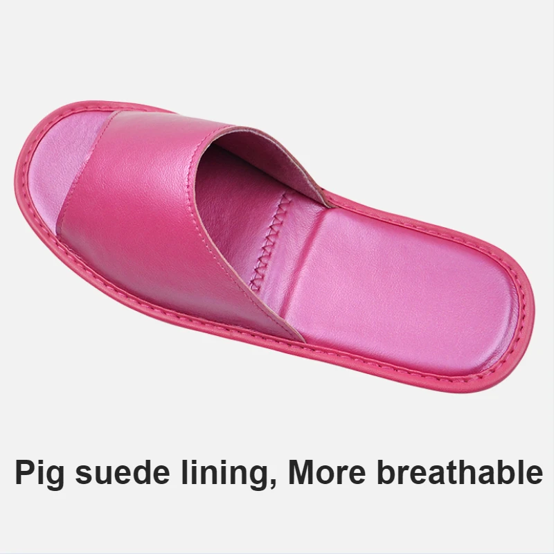 Genuine Cow Leather Slippers Homes in indoor slipper summer open toe sandals men women elderly casual single Slides shoes