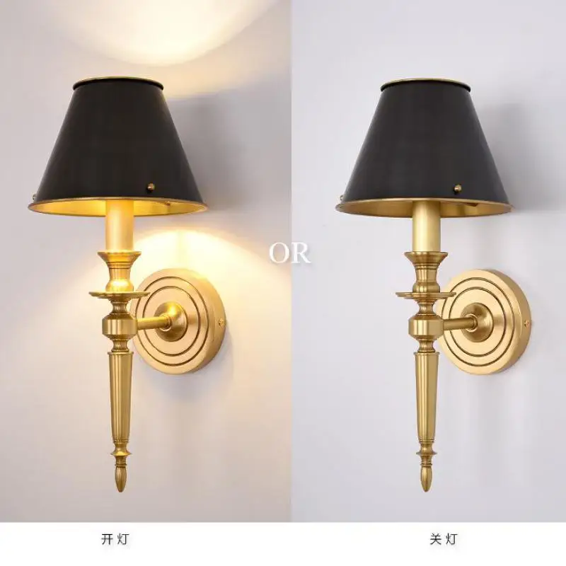 Copper Lampshade E14 LED Wall Light for Foyer Bedroom Bedside Hotel Living Room deco indoor American Loft vintage Wall fixtures