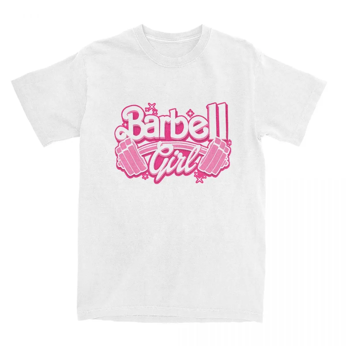 Barbell Girl Fitness Barbie Men's T Shirt Leisure Tee Shirt Short Sleeve Vintage Crewneck T-Shirt 100% Cotton Streetwear Clothes