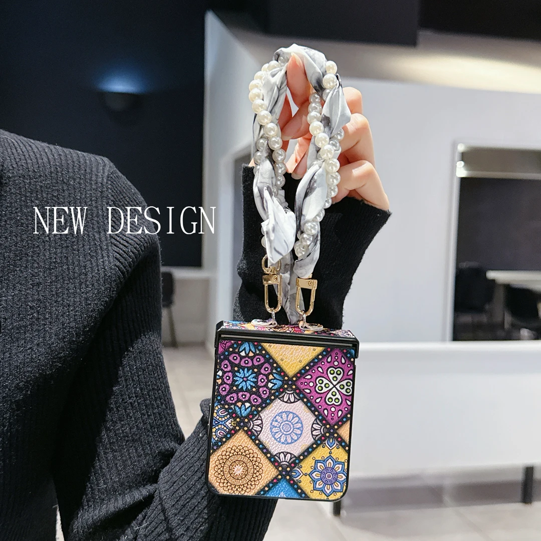 

Роскошный шелковый шарф с жемчугом и веревкой для Samsung Galaxy Zflip7 flip5 Flip6, чехол для телефона Z Flip 4 Z Flip 5 Z Flip 6 Z Flip 7