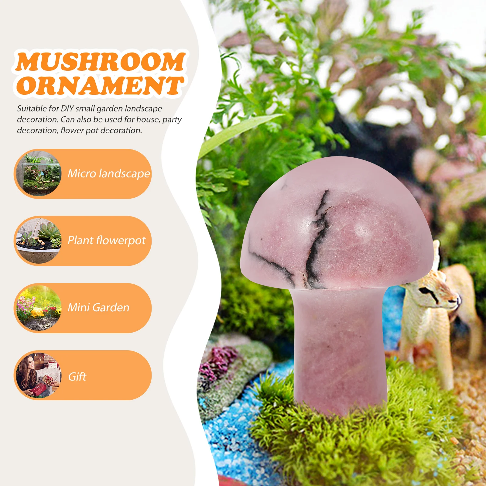 

8pcs Crystal Mushroom Decor Durable Non Fading Excellent Workmanship Compact Desktop Fish Tank Adornment Sculpture Garden