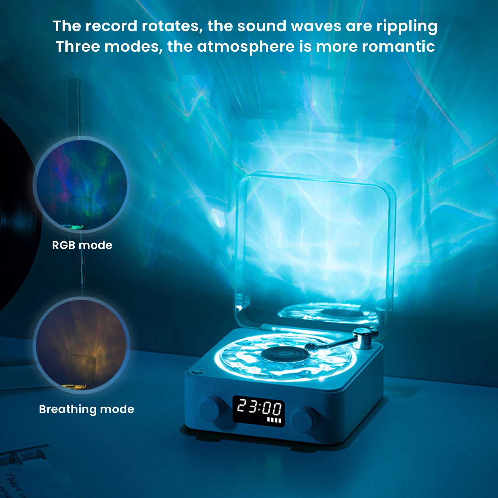 Retro Vinyl Record Player Shaped White Noise Bluetooth Speaker Sleep Aid  Turntable Speaker with Dynamic Water Ripple RGB Light