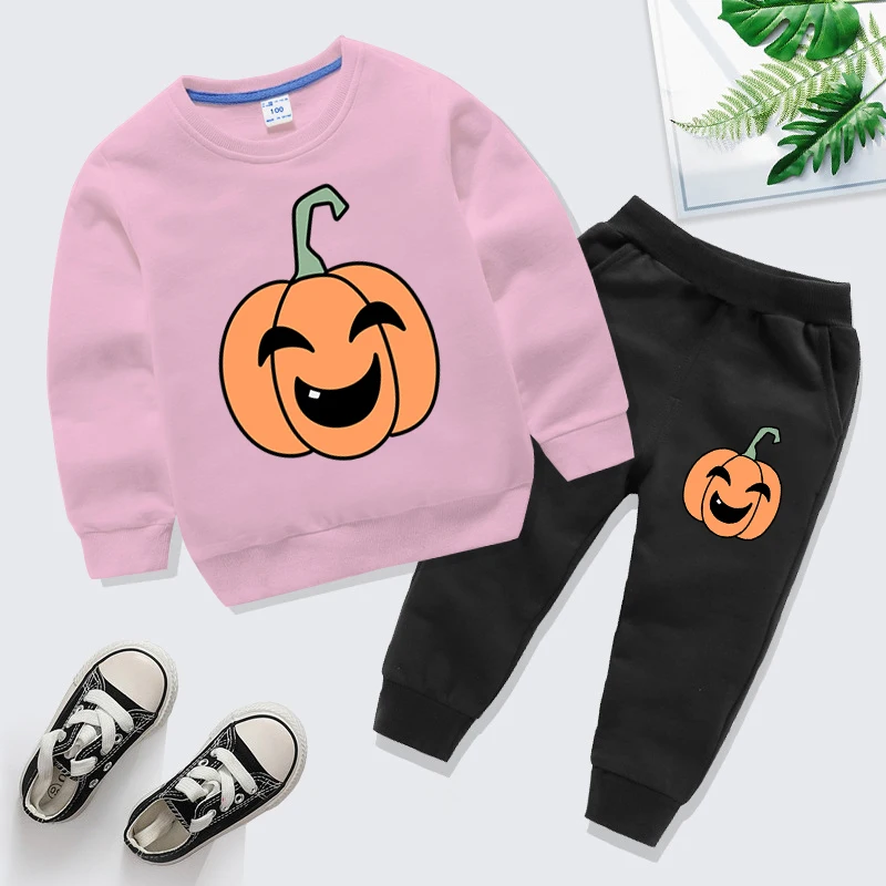 Children Clothes Cartoon Pumpkin Halloween Pullover+Pants 2pcs Sets Autumn Toddler Girls Boys Long Sleeve Sweatshirt Tracksuits