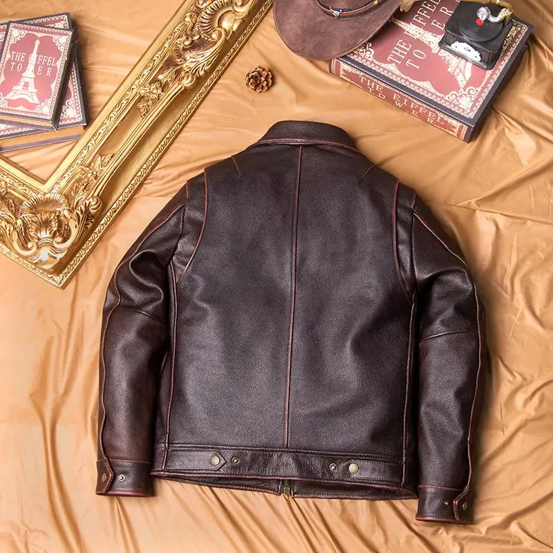 Classic 1930 Genuine Leather Jacket Retro Tooling Cowhide Motorcycle Leather Jacket Old Short Leather Jacket for Men