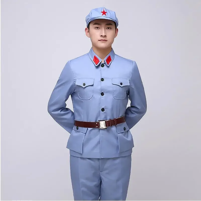 Unissex chinês vermelho exército uniforme de palco adultos chinês vermelho exército roupas cinza militar coro uniforme moderno cosplay em mao anos